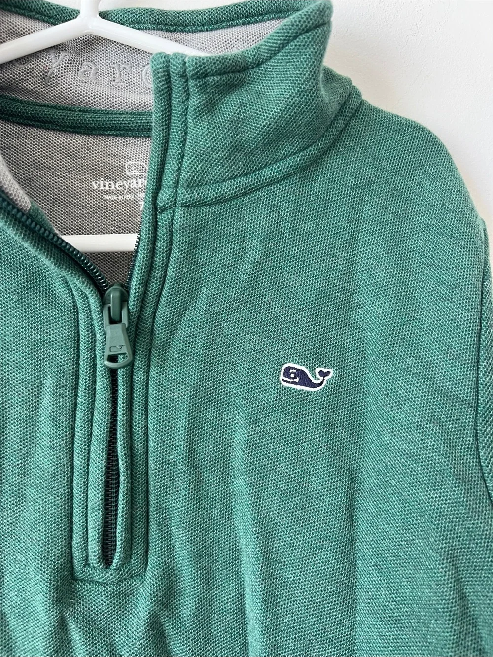 Vineyard Vines Boys Green Heathered 1/4 Zip Pullover Whale Logo Size 7
